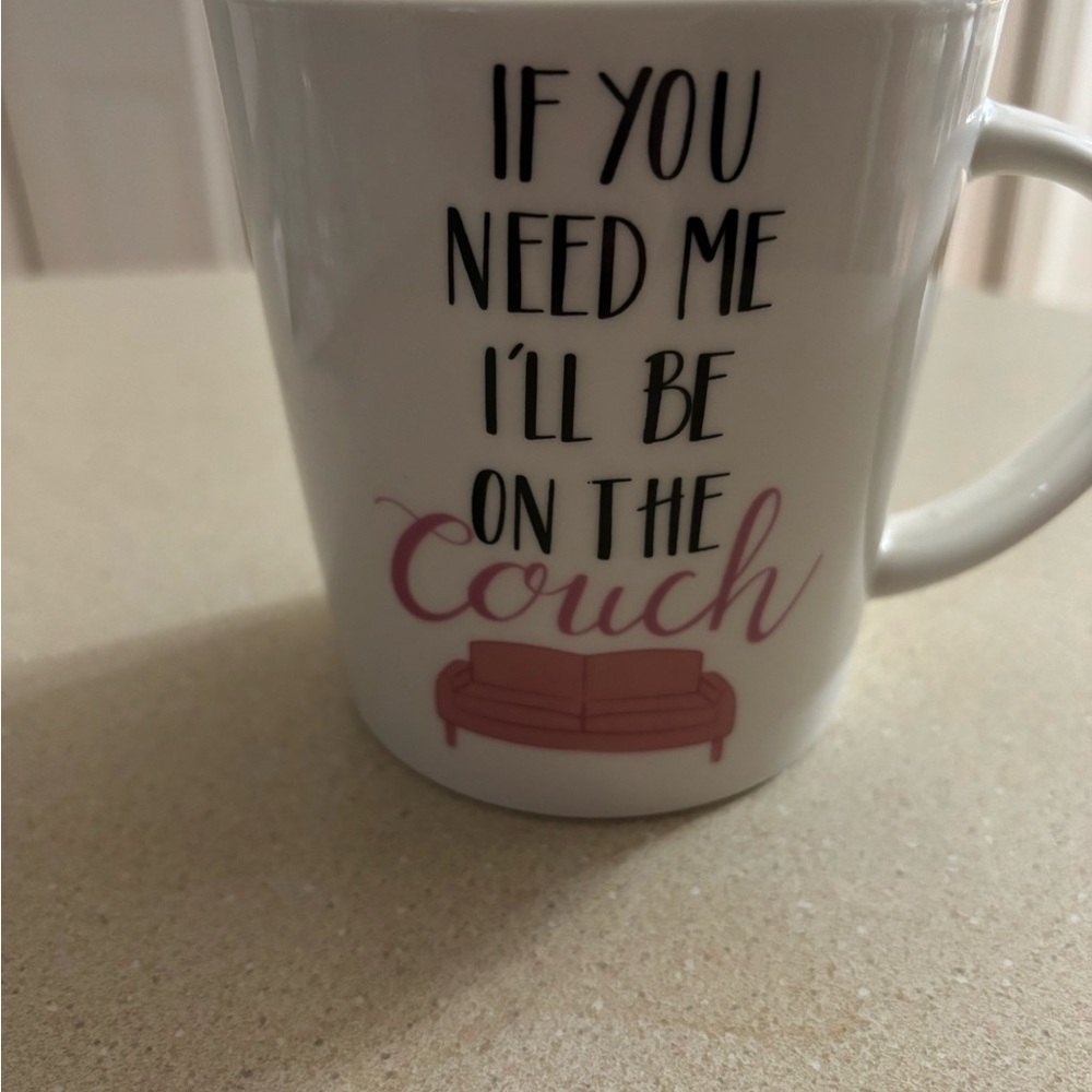 White Ceramic Mug with Couch Design